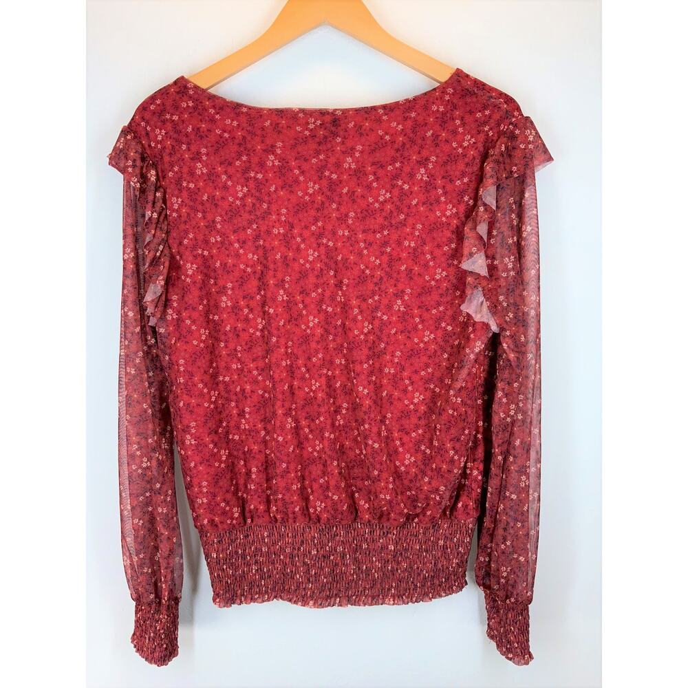 BOBEAU Smocked Ruffle Trim Blouse In Rust Ditsy - Medium NWT - Picture 5 of 5
